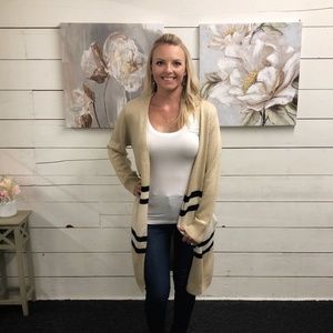 Varsity Stripe Cardigan - Taupe